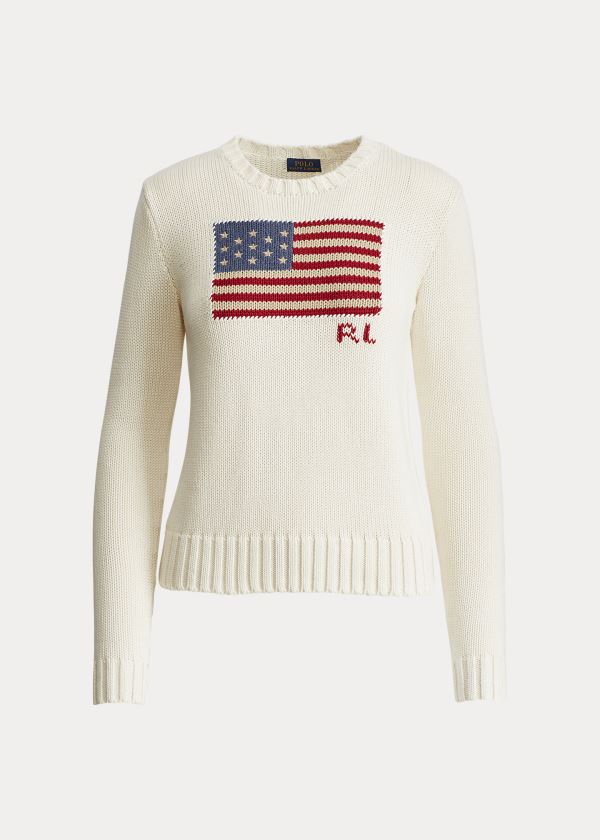 Women's Polo Ralph Lauren Flag Cotton Crewneck Sweater | 175208YGD